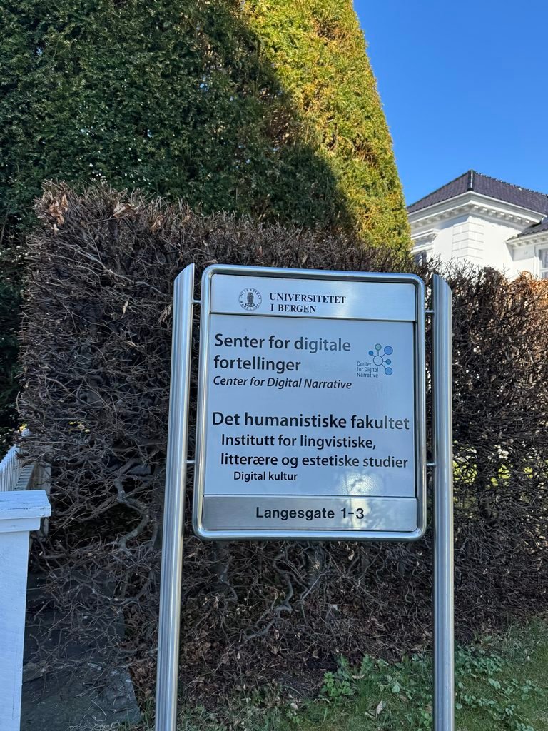 Image of a sign showing the Center for Digital Narrative